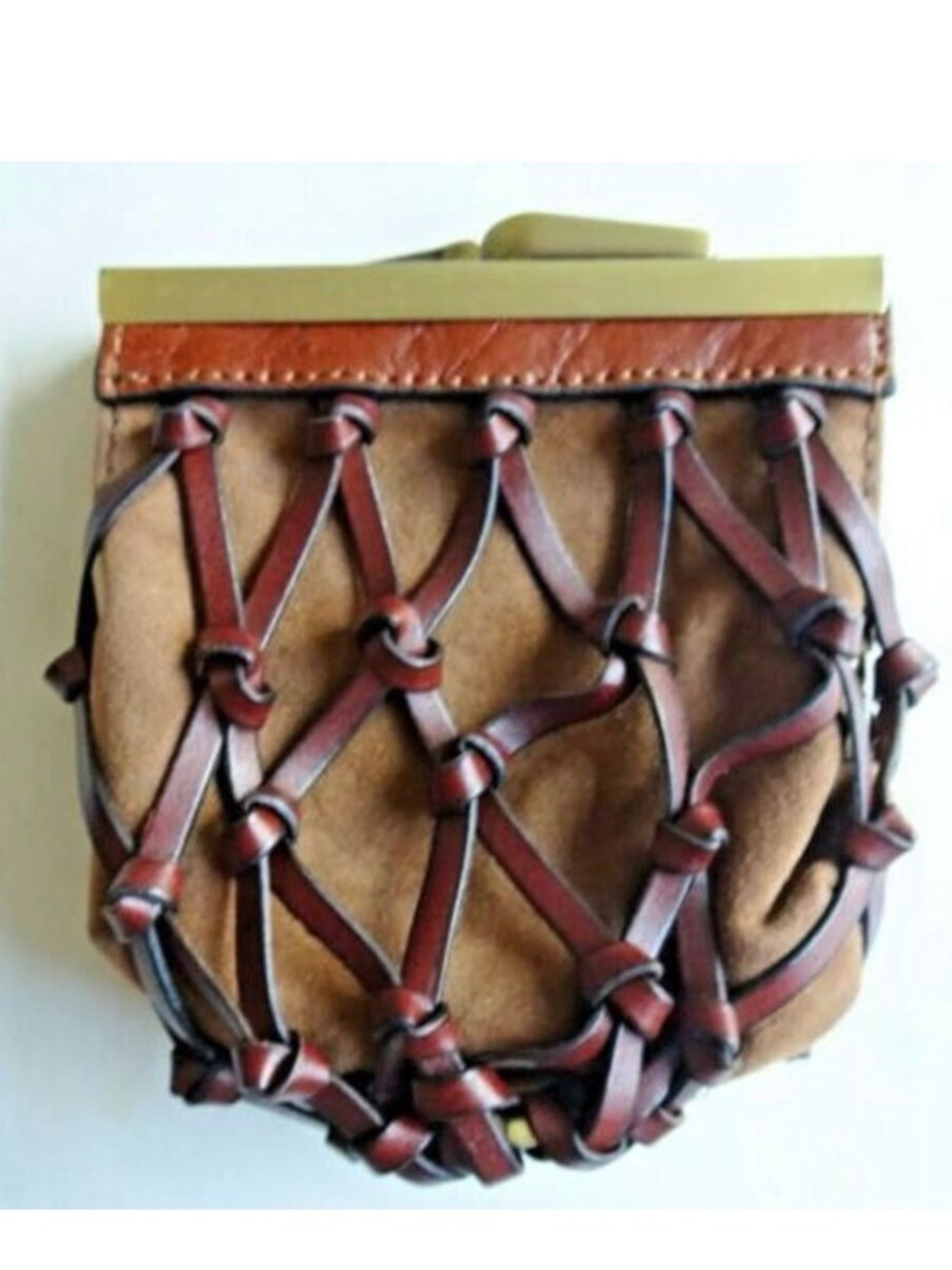 New Jenny Bird Net Basketweave Leather Coin Purse